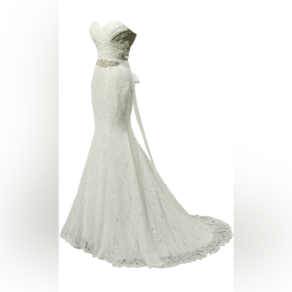 Women's Beaded Pleat Lace Wedding Dress Mermaid Bridal Gown with Sash
